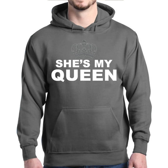 Shop4Ever Men's She's My Queen Matching Couples Hooded Sweatshirt Hoodie X-Large Charcoal