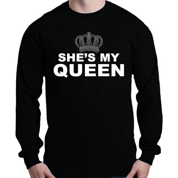 Shop4Ever Men's She's My Queen Matching Couples Long Sleeve Shirt 2XL Black