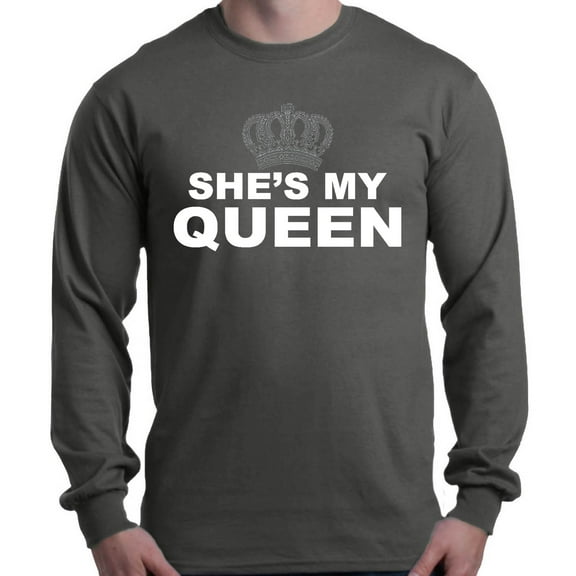 Shop4Ever Men's She's My Queen Matching Couples Long Sleeve Shirt XX-Large Charcoal