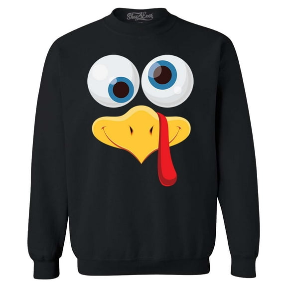 Shop4Ever Men's Silly Turkey Face Funny Thanksgiving Crewneck Sweatshirt XXXX-Large Black