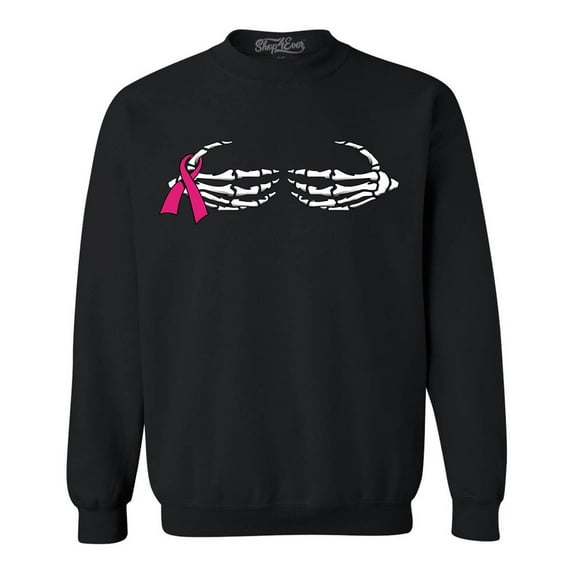 Shop4Ever Men's Skeleton Hands Breast Cancer Awareness Crewneck Sweatshirt XXXX-Large Black