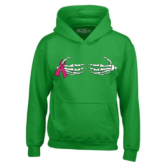 Shop4Ever Men's Skeleton Hands Breast Cancer Awareness Hooded Sweatshirt Hoodie Medium Irish Green