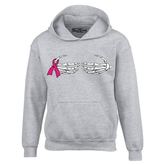 Shop4Ever Men's Skeleton Hands Breast Cancer Awareness Hooded Sweatshirt Hoodie Small Sports Grey