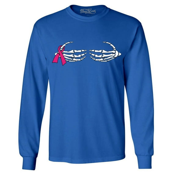 Shop4Ever Men's Skeleton Hands Breast Cancer Awareness Long Sleeve Shirt XXX-Large Royal Blue