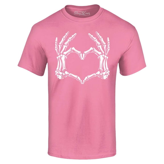 Shop4Ever Men's Skeleton Heart Hands Graphic T-shirt X-Large Azalea Pink