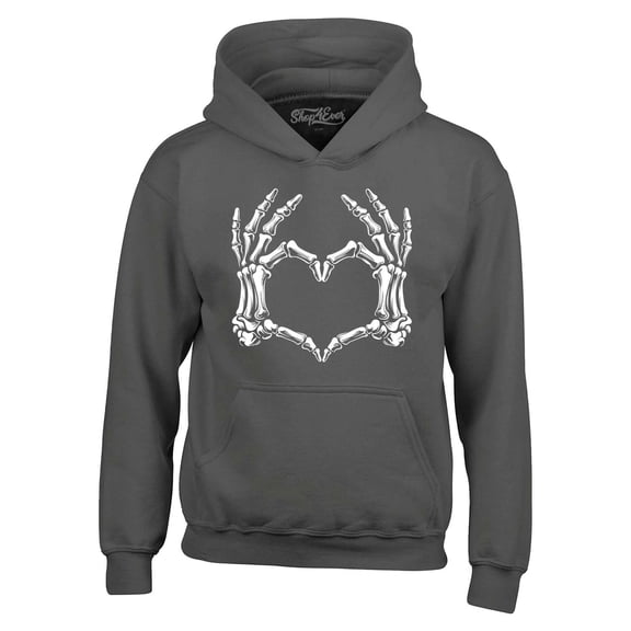 Shop4Ever Men's Skeleton Heart Hands Hooded Sweatshirt Hoodie Large Charcoal