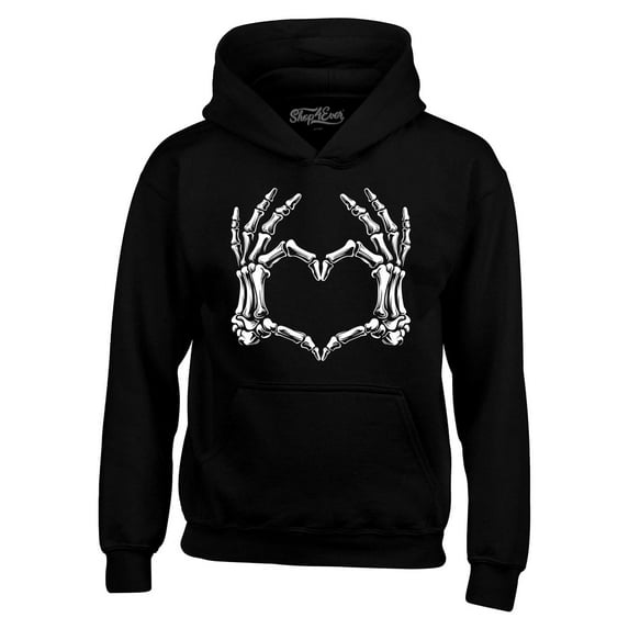Shop4Ever Men's Skeleton Heart Hands Hooded Sweatshirt Hoodie Medium Black