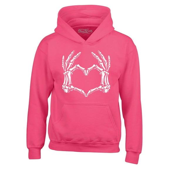 Shop4Ever Men's Skeleton Heart Hands Hooded Sweatshirt Hoodie Small Heliconia Pink