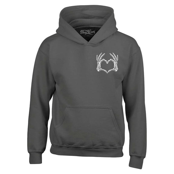 Shop4Ever Men's Skeleton Heart Hands Pocket Size Hooded Sweatshirt Hoodie Small Charcoal