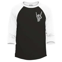 Shop4Ever Men's Skeleton Pocket Size Rock N' Roll Hand Sign Pocket Size Raglan Baseball Shirt XXX-Large Black/White