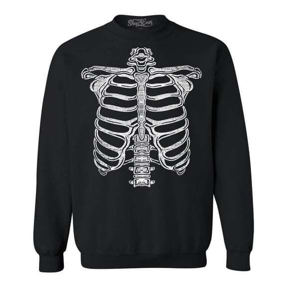 Shop4Ever Men's Skeleton Ribcage Skull Halloween Costume Crewneck Sweatshirt Large Black