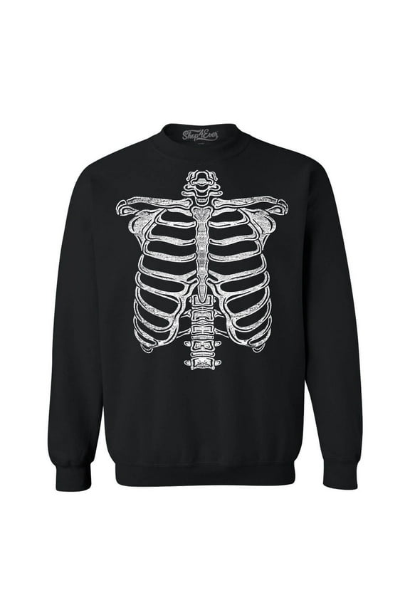 Men's Skeleton Ribcage Skull Halloween Costume Crewneck Sweatshirt Medium Black