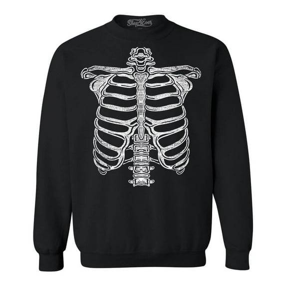 Shop4Ever Men's Skeleton Ribcage Skull Halloween Costume Crewneck Sweatshirt Small Black