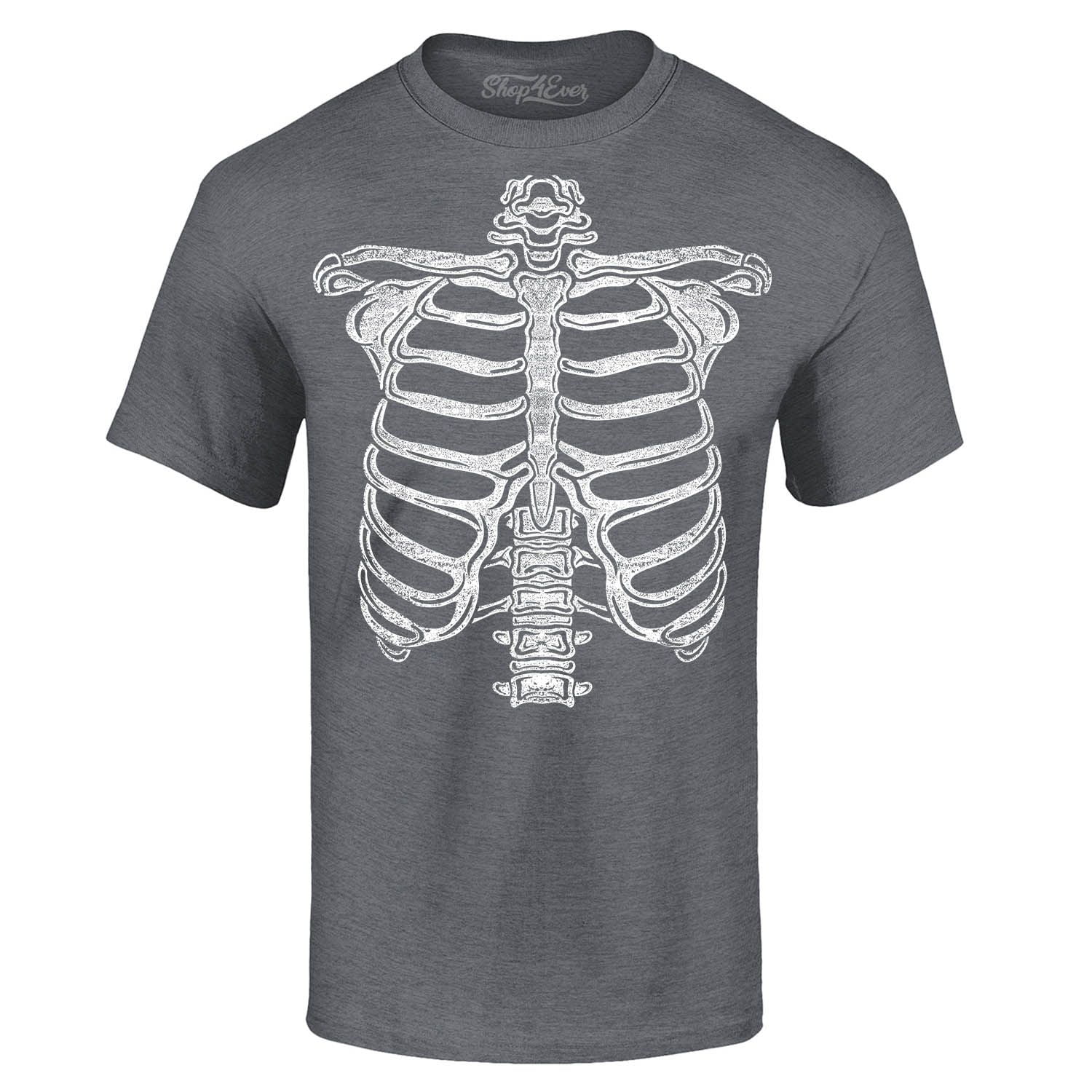 Mens White Skeleton Rib Cage Funny Halloween Costume T shirt (Black) - 4XL  Graphic Tees 