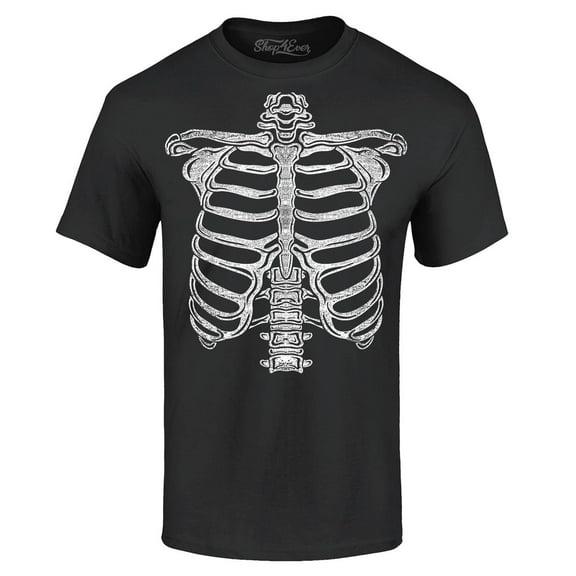 Shop4Ever Men's Skeleton Ribcage Skull Halloween Costume Graphic T-shirt X-Large Black