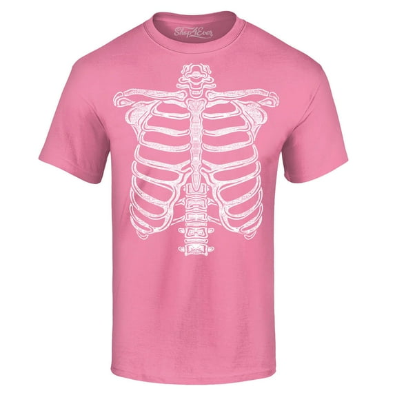Shop4Ever Men's Skeleton Ribcage Skull Halloween Costume Graphic T-shirt XX-Large Azalea Pink