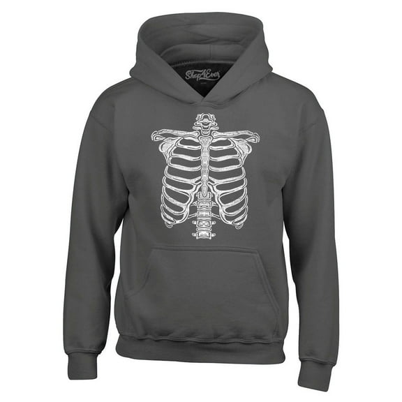 Shop4Ever Men's Skeleton Ribcage Skull Halloween Costume Hooded Sweatshirt Hoodie Large Charcoal