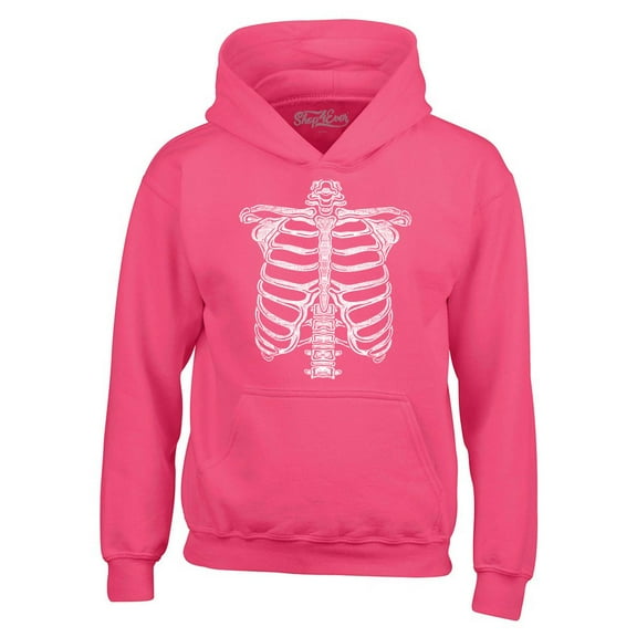 Shop4Ever Men's Skeleton Ribcage Skull Halloween Costume Hooded Sweatshirt Hoodie Small Heliconia Pink