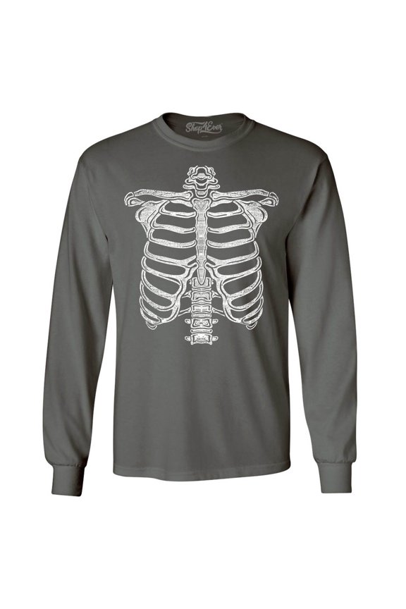Men's Skeleton Ribcage Skull Halloween Costume Long Sleeve Shirt XX-Large Charcoal