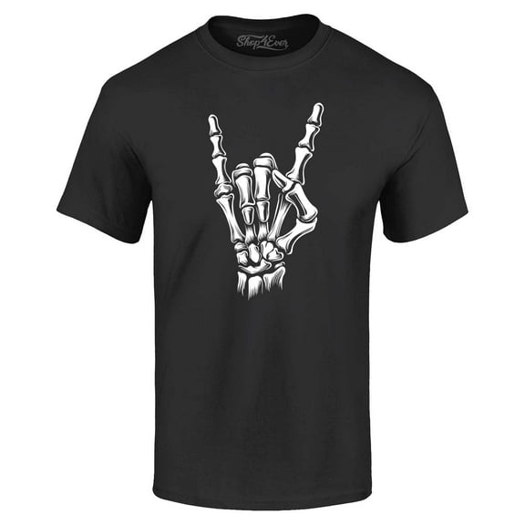 Shop4Ever Men's Skeleton Rock N' Roll Hand Sign Graphic T-shirt XX-Large Black