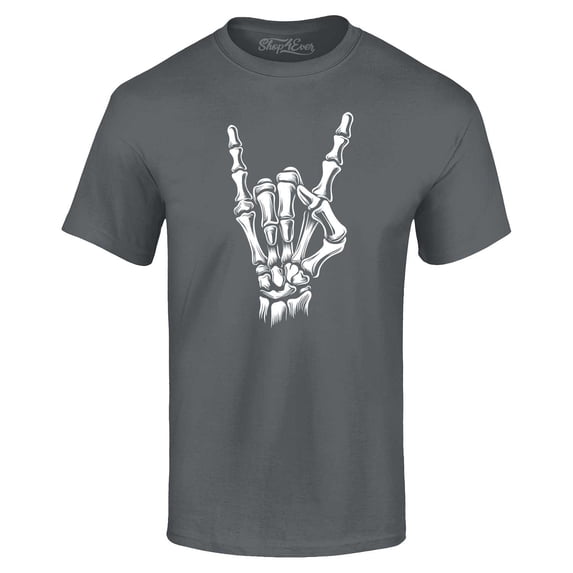 Shop4Ever Men's Skeleton Rock N' Roll Hand Sign Graphic T-shirt XX-Large Charcoal