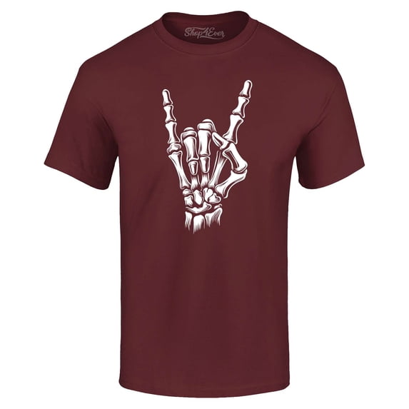 Shop4Ever Men's Skeleton Rock N' Roll Hand Sign Graphic T-shirt XX-Large Maroon