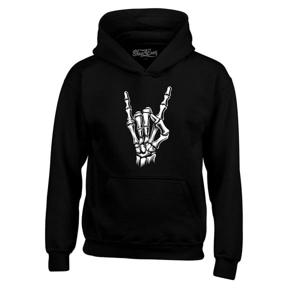 Shop4Ever Men's Skeleton Rock N' Roll Hand Sign Hooded Sweatshirt Hoodie Medium Black