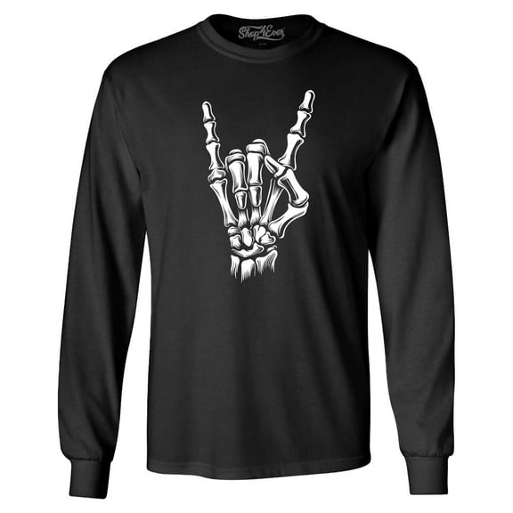 Shop4Ever Men's Skeleton Rock N' Roll Hand Sign Long Sleeve Shirt Small Black