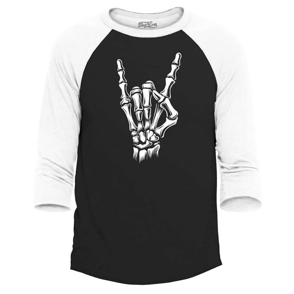 Shop4Ever Men's Skeleton Rock N' Roll Hand Sign Raglan Baseball Shirt XXX-Large Black/White