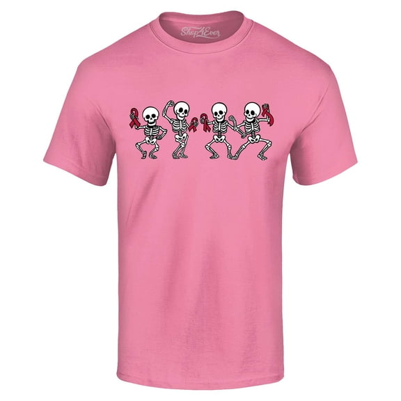 Shop4Ever Men's Skeletons With Pink Ribbons Graphic T-shirt Large Azalea Pink