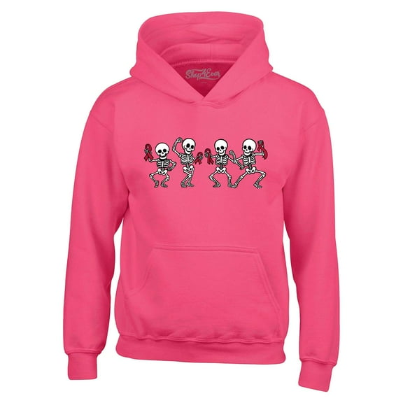 Shop4Ever Men's Skeletons With Pink Ribbons Hooded Sweatshirt Hoodie Small Heliconia Pink