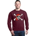 thumbnail image 1 of Shop4Ever Men's Skull and Crossbones Pirate Flag Crewneck Sweatshirt Small Maroon, 1 of 5