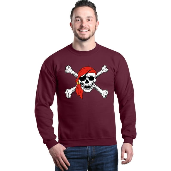 Shop4Ever Men's Skull and Crossbones Pirate Flag Crewneck Sweatshirt Small Maroon