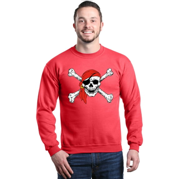 Shop4Ever Men's Skull and Crossbones Pirate Flag Crewneck Sweatshirt Small Red