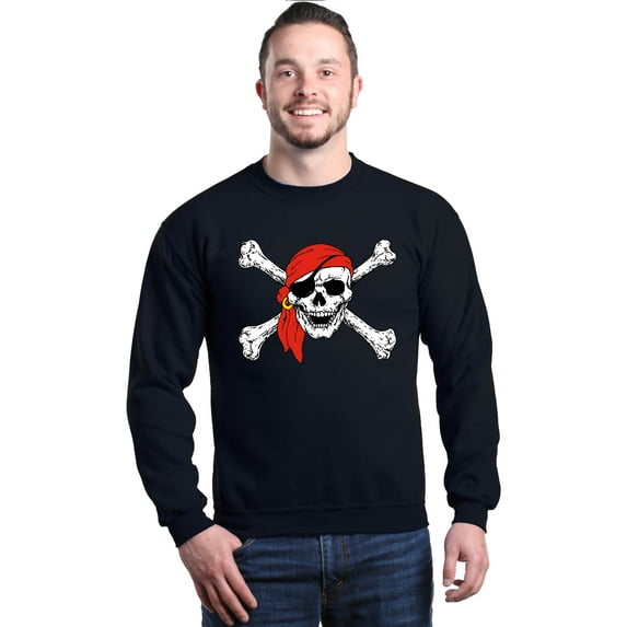 Shop4Ever Men's Skull and Crossbones Pirate Flag Crewneck Sweatshirt XX-Large Black