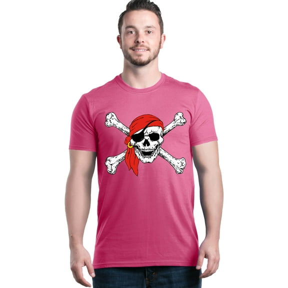 Shop4Ever Men's Skull and Crossbones Pirate Flag Graphic T-shirt Large Azalea Pink