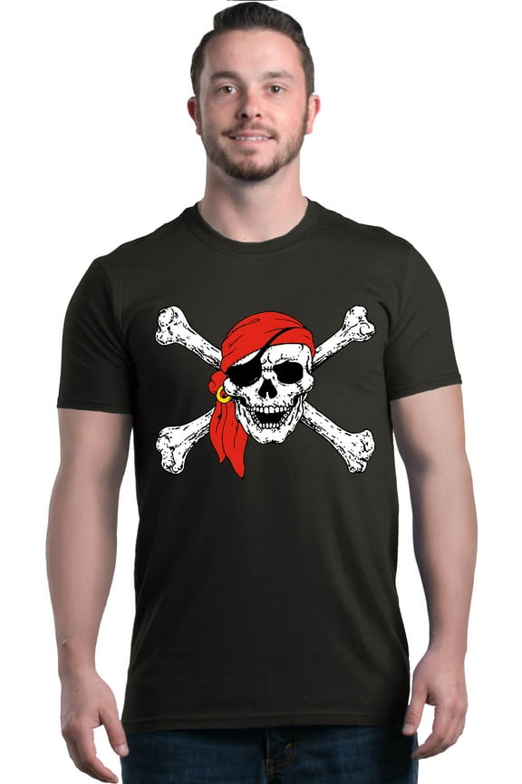 Men's Skull and Crossbones Pirate Flag Graphic T-shirt Large Black