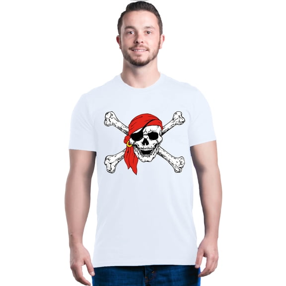 Shop4Ever Men's Skull and Crossbones Pirate Flag Graphic T-shirt Large White