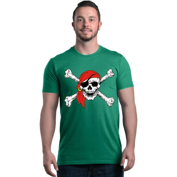 Shop4Ever Men's Skull and Crossbones Pirate Flag Graphic T-shirt Medium Kelly