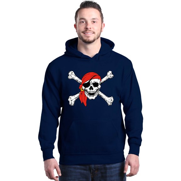 Shop4Ever Men's Skull and Crossbones Pirate Flag Hooded Sweatshirt Hoodie Medium Navy