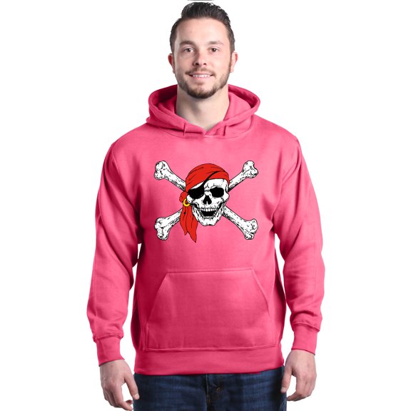 Shop4Ever Men's Skull and Crossbones Pirate Flag Hooded Sweatshirt Hoodie X-Large Heliconia Pink