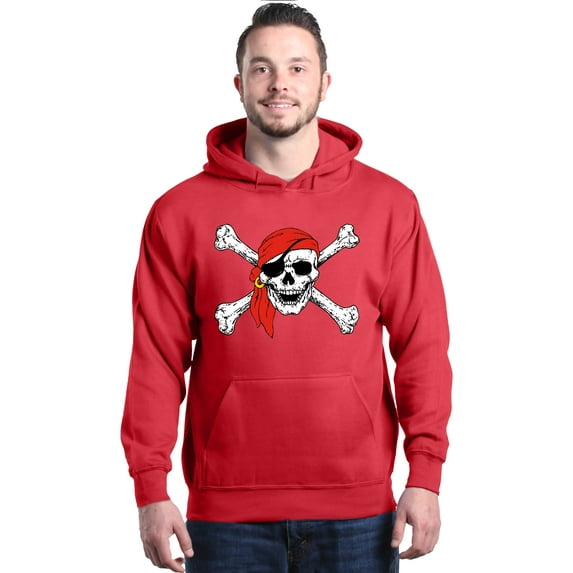 Shop4Ever Men's Skull and Crossbones Pirate Flag Hooded Sweatshirt Hoodie XXX-Large Red