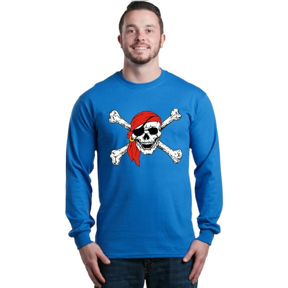 Shop4Ever Men's Skull and Crossbones Pirate Flag Long Sleeve Shirt Large Royal Blue