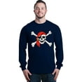 thumbnail image 1 of Shop4Ever Men's Skull and Crossbones Pirate Flag Long Sleeve Shirt Small Navy, 1 of 5
