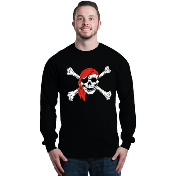 Shop4Ever Men's Skull and Crossbones Pirate Flag Long Sleeve Shirt X-Large Black