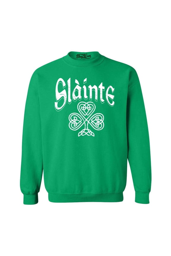 Men's Slainte Celtic Knot Irish Scotish Toast Cheers Crewneck Sweatshirt Medium Irish Green