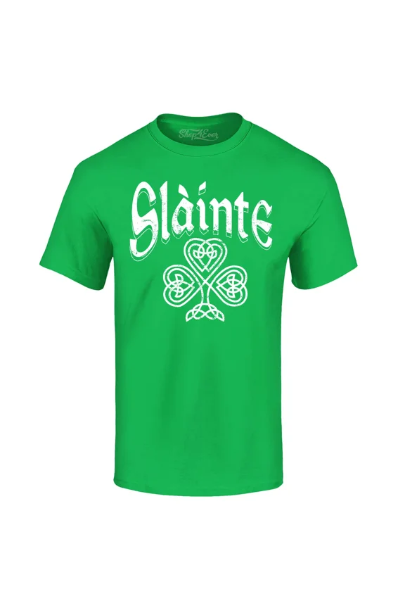 Men's Slainte Celtic Knot Irish Scotish Toast Cheers Graphic T-shirt Small Irish Green