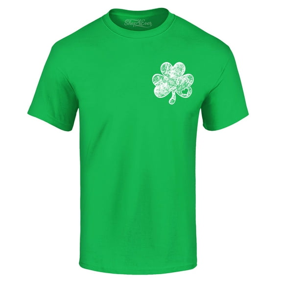 Shop4Ever Men's Small Distressed Shamrock Heart St. Patrick's Day  Graphic T-shirt Small Irish Green