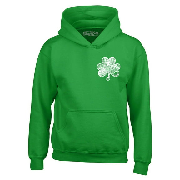 Shop4Ever Men's Small Distressed Shamrock Heart St. Patrick's Day  Hooded Sweatshirt Hoodie Small Irish Green