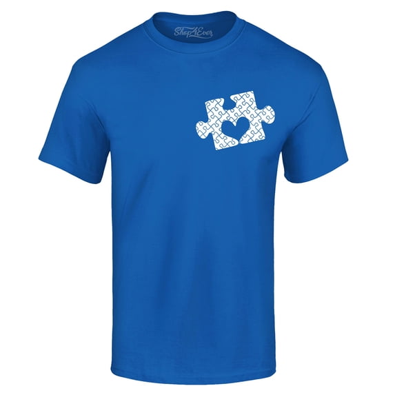 Shop4Ever Men's Small Heart Puzzle Piece Autism Awareness Graphic T-shirt XXXX-Large Royal Blue